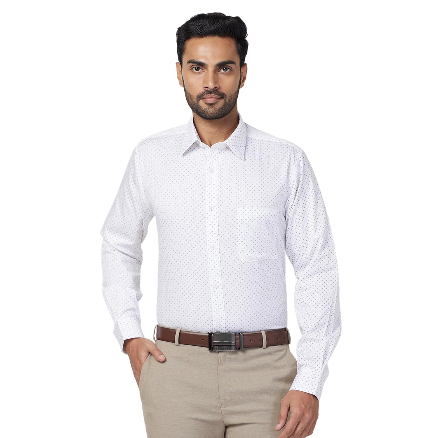 Raymond Men Cotton Slim Fit Print Pattern Semi Cut Away Collar Formal Shirt