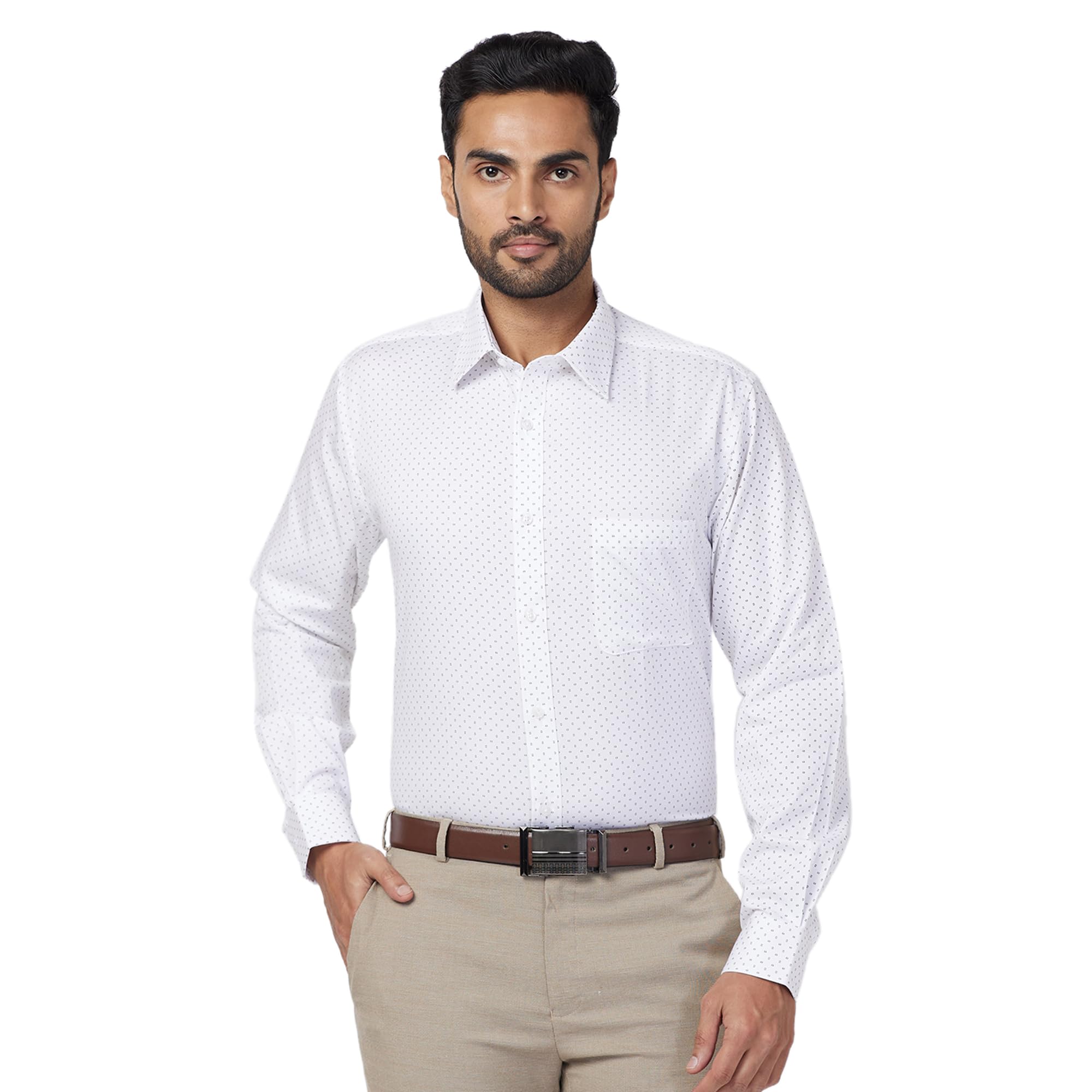 raymond Men Cotton Slim Fit Print Pattern Semi Cut Away Collar Formal Shirt-picture-18