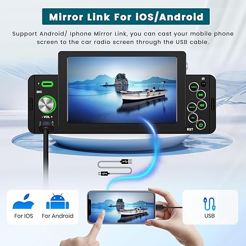 Miniatura 4 de Estéreo de automóvil Apple Carplay de 5 pulgadas con Android Auto, pantalla táctil Hikity HD Radio para automóvil Bluetooth 5.1, enlace de espejo,