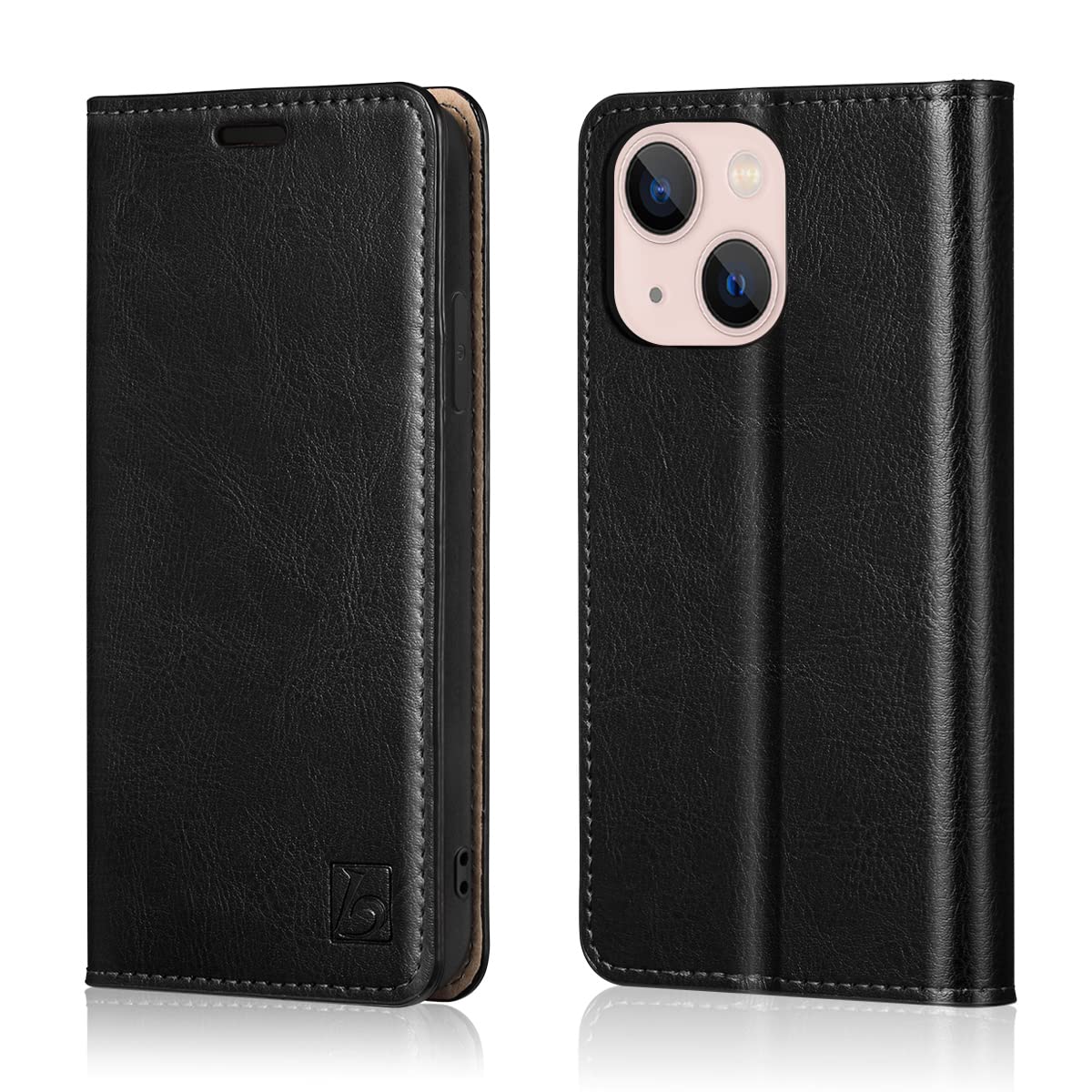 Belemay Case for iPhone 14 Plus Wallet Case-Genuine Leather Flip Phone Case-RFID Blocking Card Holders-Shockproof TPU Shell Folio Book Cover Women Men Compatible with iPhone 14 Plus (6.7-inch) Black
