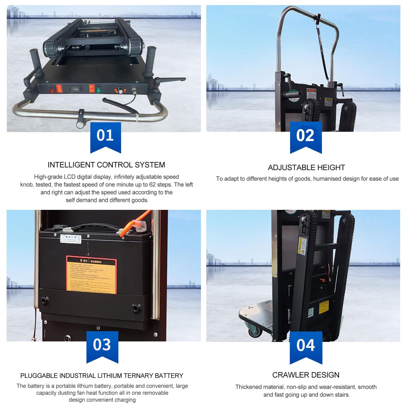 Carrello Elettrico Saliscale Potenziato Da 1000W - 3 Velocità Regolabili + Carico Massimo 500Kg + Maniglia Allungabile, Carrello Saliscale Pieghevole Con Cingoli in Gomma per Scale Facili Su/Giù(A)