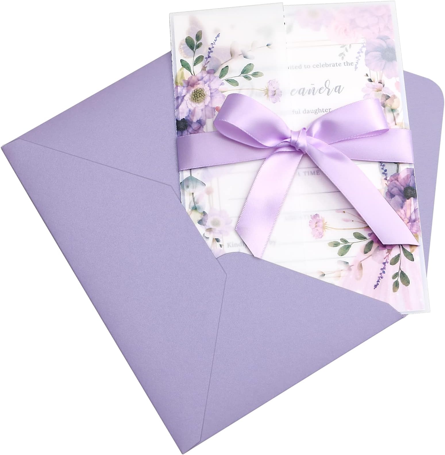 ponatia 20PCS Fill-in Purple Invitations Cards with Envelopes for Quinceañera Party Invite, Quince Invitation Cards, 5"x7" Invitations and Vellum Print Cover