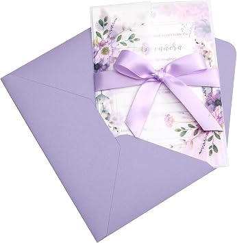 ponatia 20PCS Fill-in Purple Invitations Cards with Envelopes for Quinceanera Party Invite, Quince Invitation Cards, 5"x7" Invitations and Vellum Print Cover