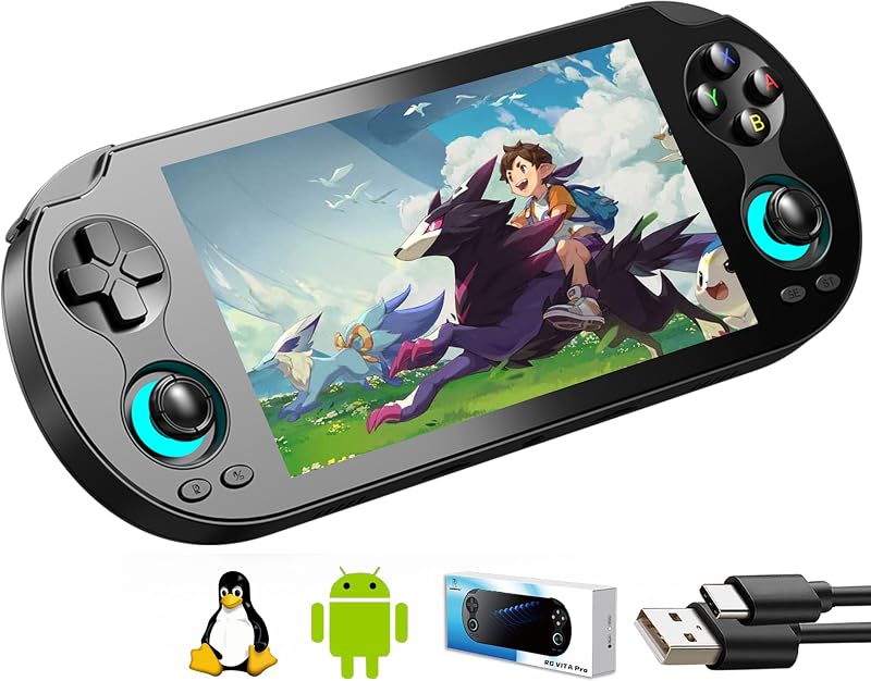 Aivuidbs RG VITA PRO Handheld Game Console RK3576 RGVITA PRO Dual OS Android 14 and Linux System 5.5" IPS INCELL touchscreen 5000mAh Supports WiFi Bluetooth HDMI NEW-RGVITA PRO-Black