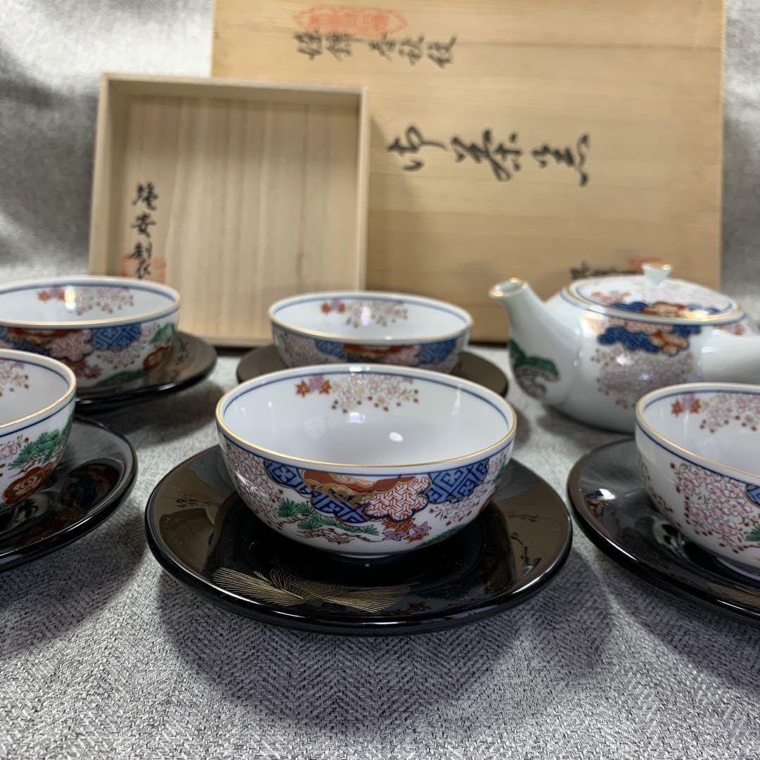 Amazon.co.jp: 其泉 染錦春秋紋 御茶器 輪島塗 沈金 茶托 松