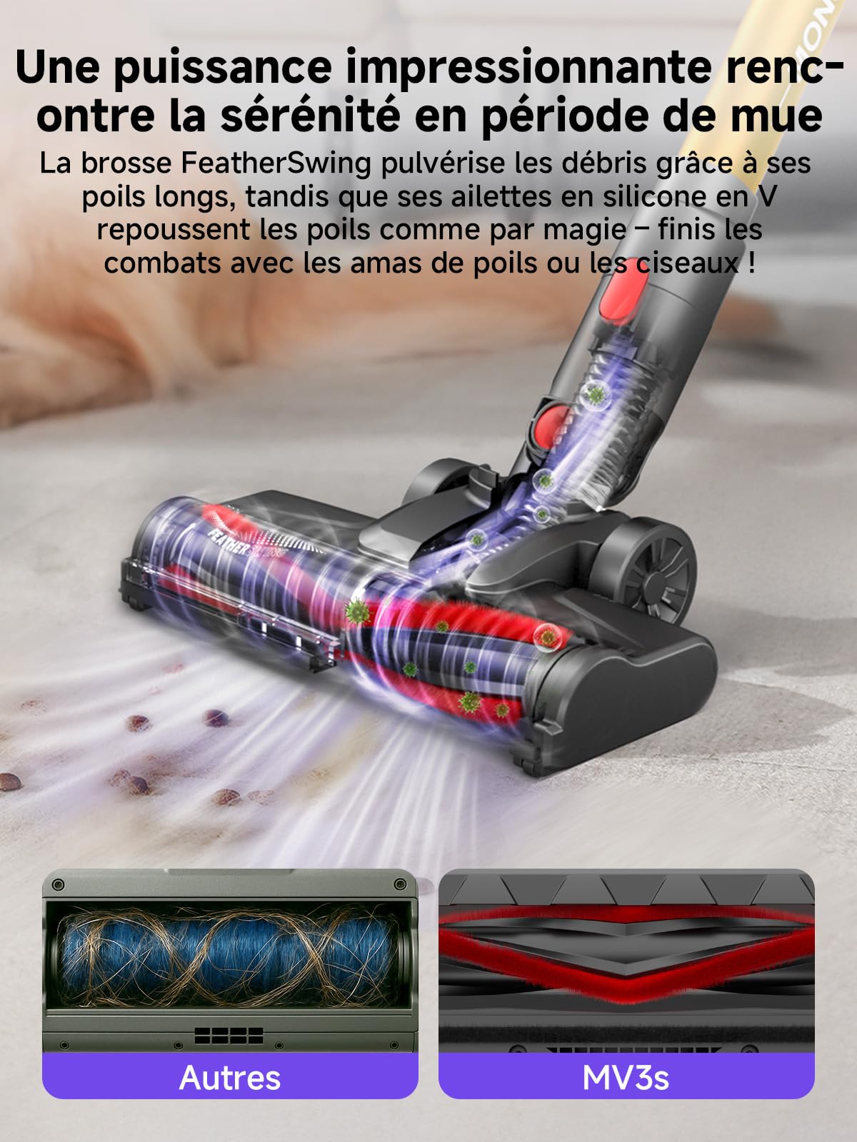 MONSGA Aspirateur Balai sans Fil, Léger et Puissant, GreenEye, 45KPa/50Min