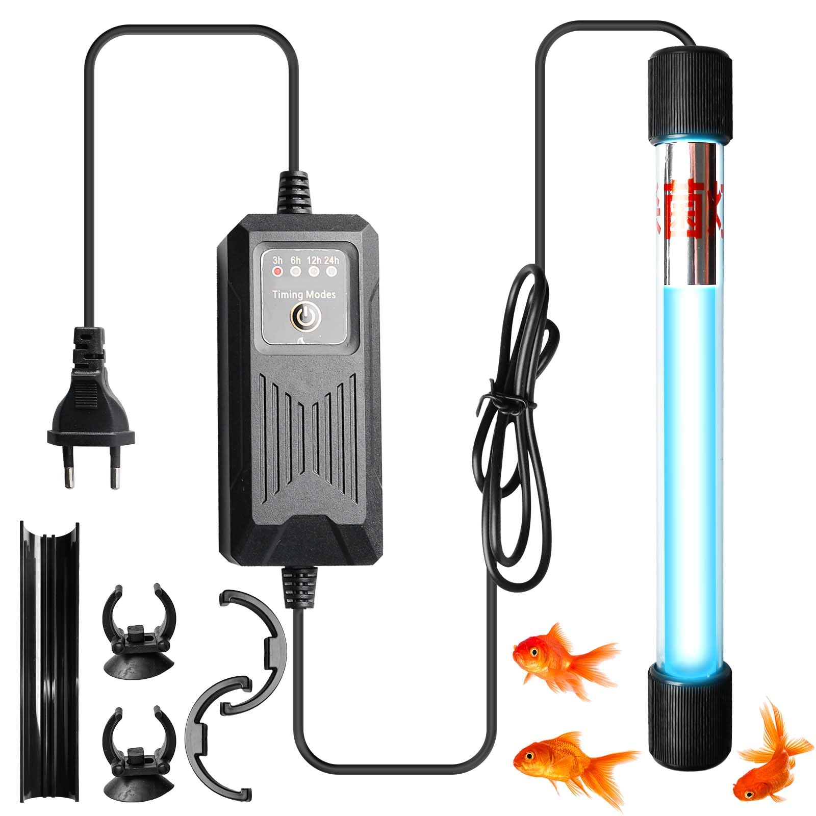 Lampe stérilisateur UV pour aquarium avec minuteur 13 W - Clarificateur d'eau UV contre les algues et les bactéries - Lumière UV pour bassin filtrant, étang, piscine, aquariums - Lampe de