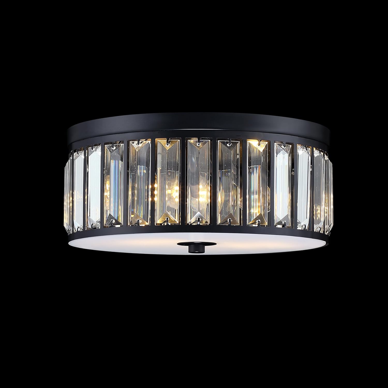 10" Crystal Hanging Kitchen Island Ceiling Light Black Finish,Concise Pendant Fixture Crystal Metal Pendant Chandelier Lamp Shade for Bar,Dining Room,Living Room Over Sink 11 Inch Black