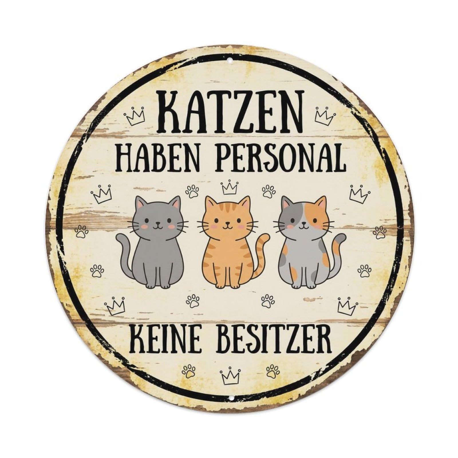 Cat Staff Round Wall Hanging Metal Tin Sign