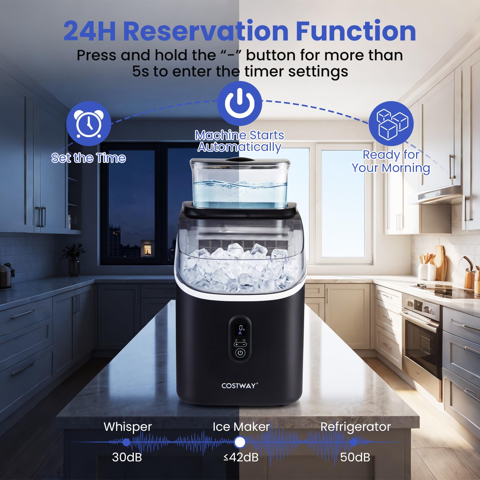 FANTASK Máquina de cubitos de hielo 1,5 l | Ice Maker 15 kg/24 h, 16 cubitos de hielo en 13 min, con temporizador, pala y autolimpieza