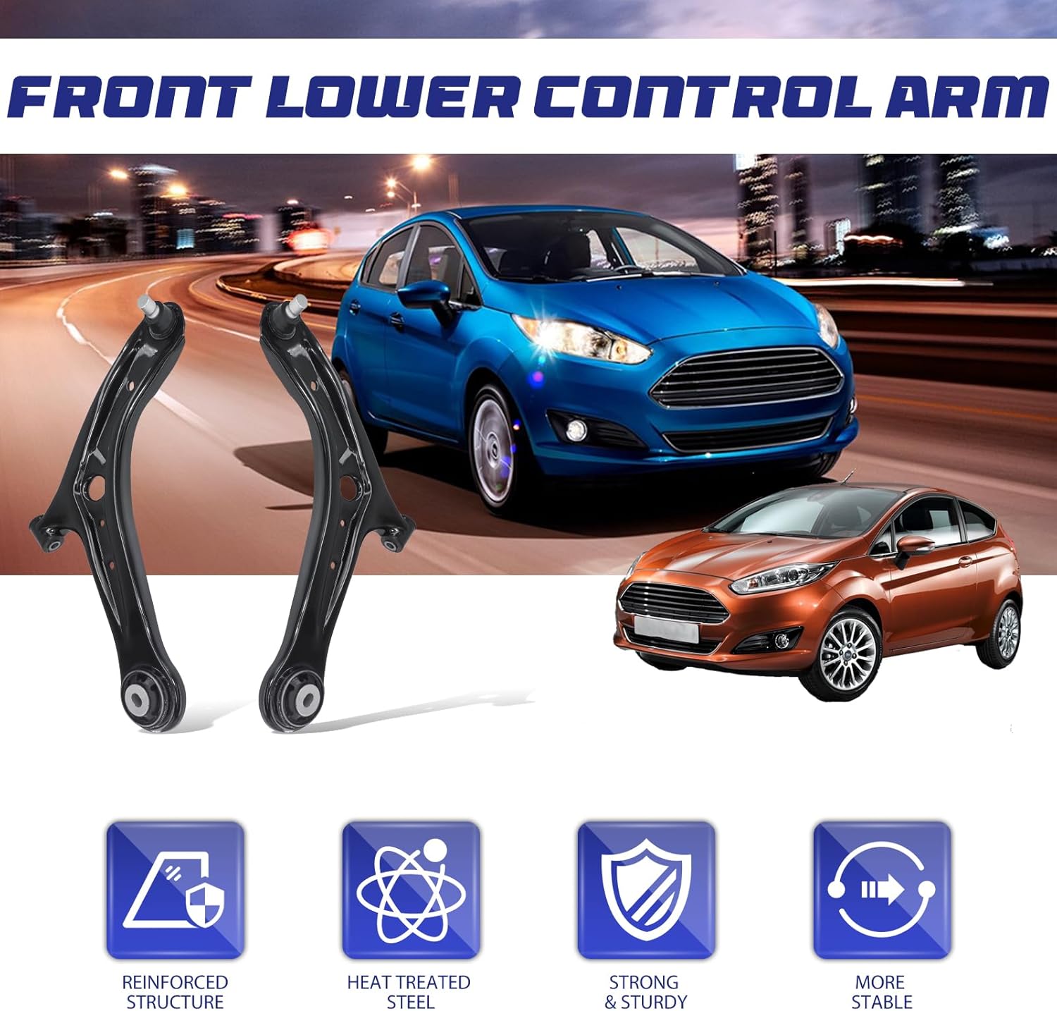 Front Lower Control Arm w/Ball Joint Bushing RK623290 RK623291 Driver Passenger Side Assembly Replacement for 2011-2019 Ford Fiesta