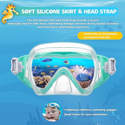 Miniatura 4 de Máscara de natación para niños, gafas de natación antivaho de 180 para niños, máscara de buceo, a prueba de fugas, con cubierta de nariz para niños