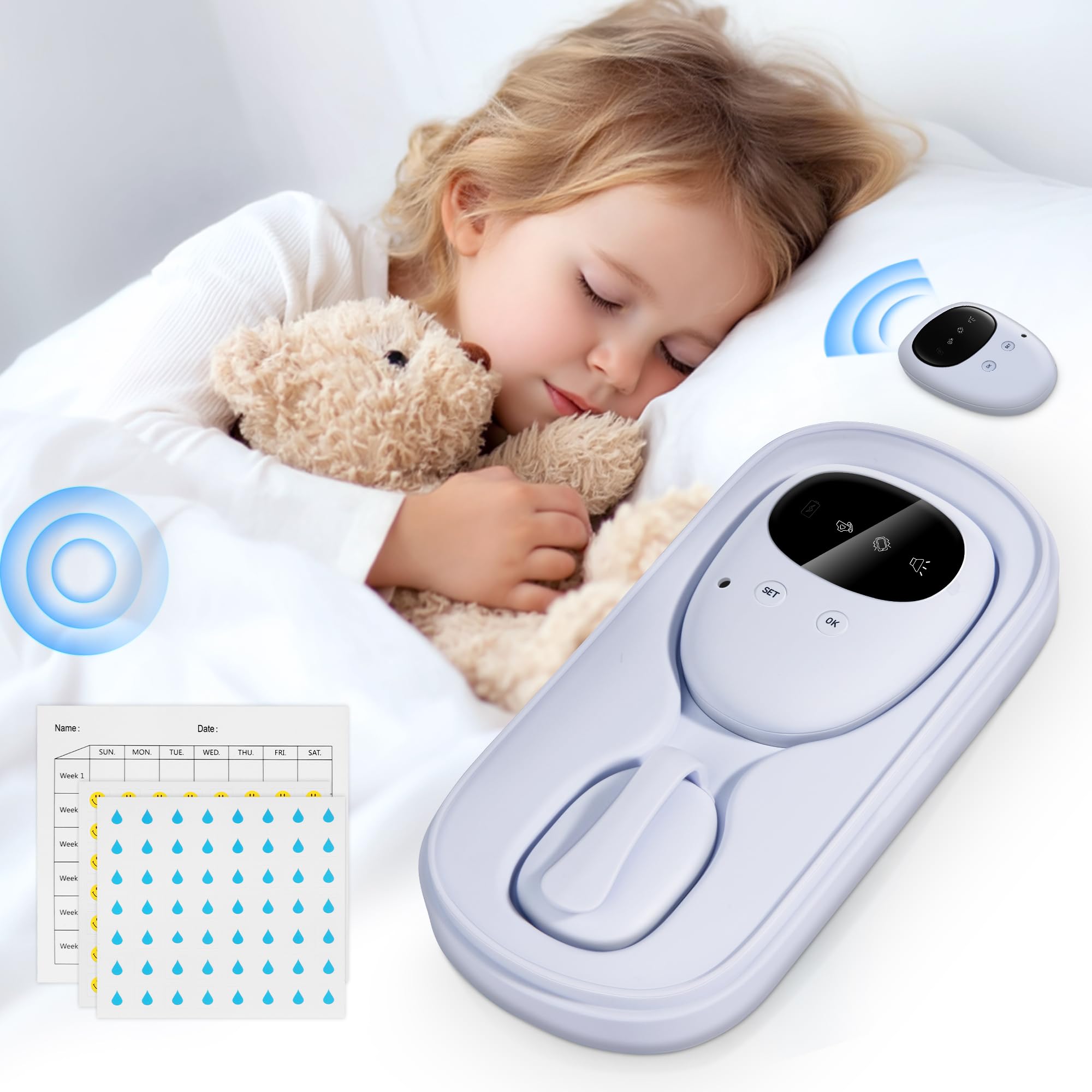 Bed Wetting Alarm for Boys and Girls - Wireless Pee Alarm with Magnetic Sensor, Sound Mode, and Strong Vibration for Kids, Adults, Elderly