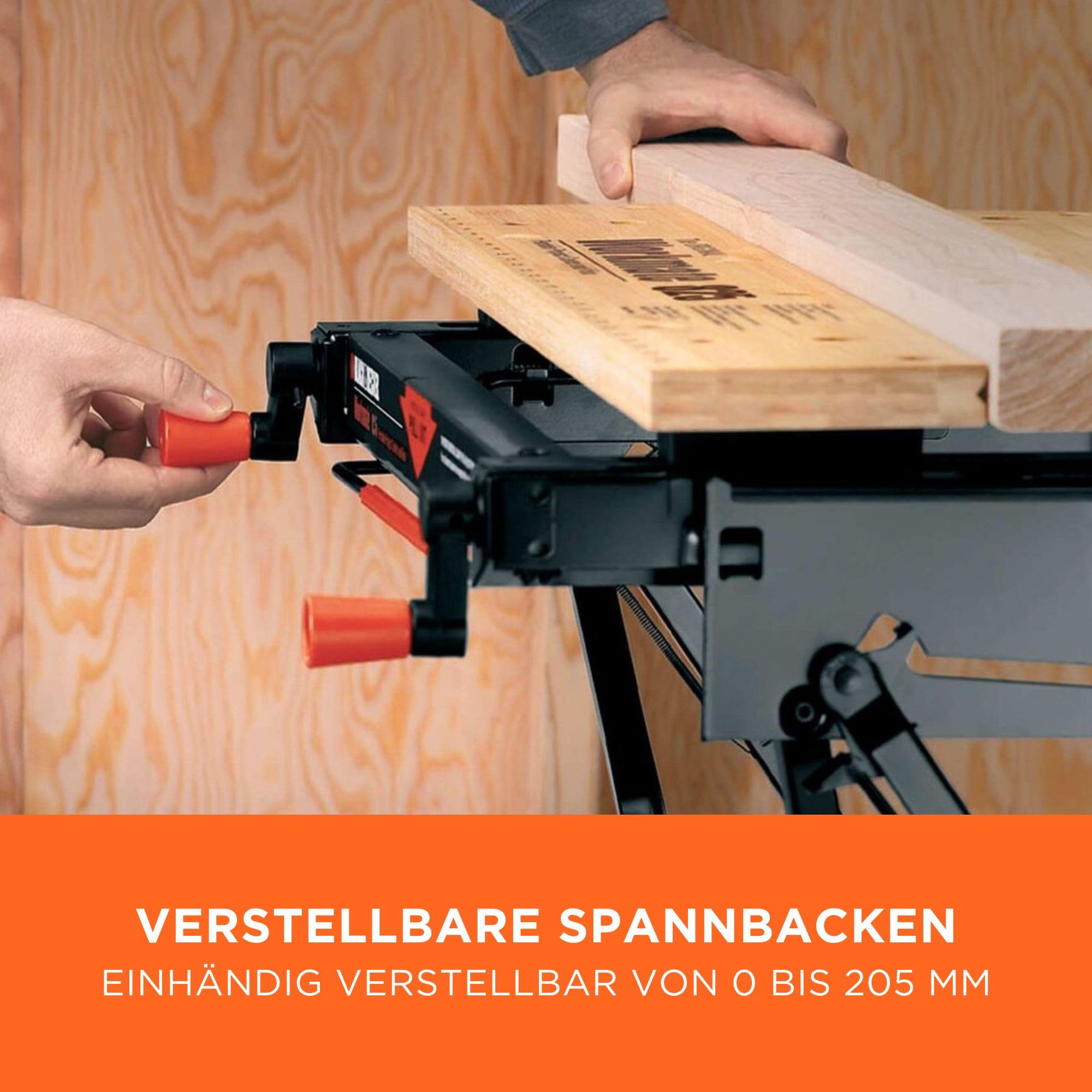 BLACK+DECKER Workmate Flexible Universal-Werkbank (klappbarer Sägebock – Arbeitstisch mit großer Arbeitsfläche, verstellbare Spannbacken, bis 250 kg belastbar, 74 x 25 cm) WM825-XJ