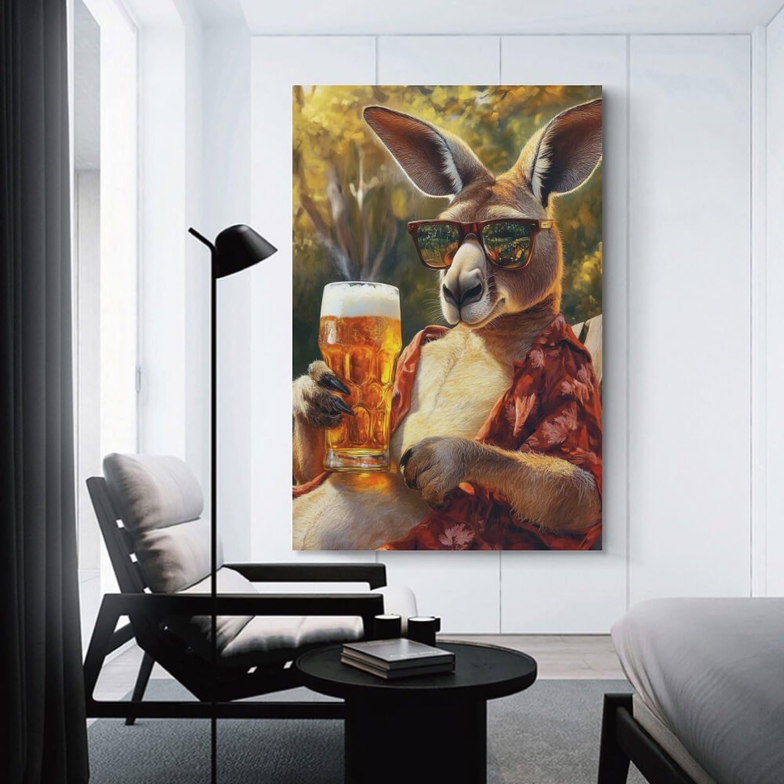 Junmoney Unframe-Style-17 Canvas Wall Art Kangaroo Drinking Beer, 24X36inch(60X90cm), For Bedroom, Lounge Or Dressing Area, Canvas Wall Decor For Personal Spaces