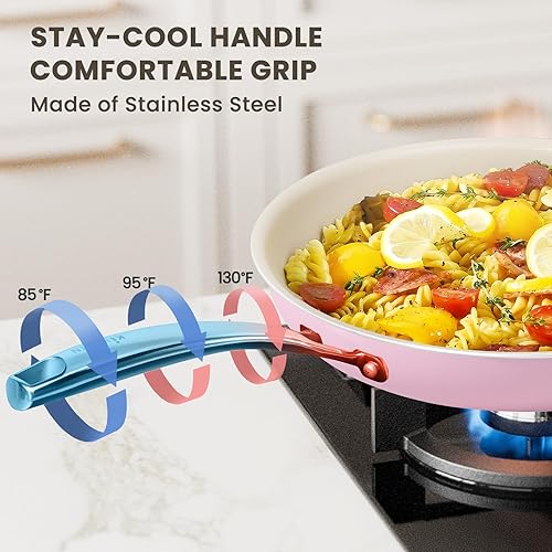 Miniatura 4 de Kikcoin Juego de sartenes antiadherentes de cerámica, 3 tamaños, sartenes para tortilla para cocinar, sartén para huevos de 8+9.5+11 pulgadas con