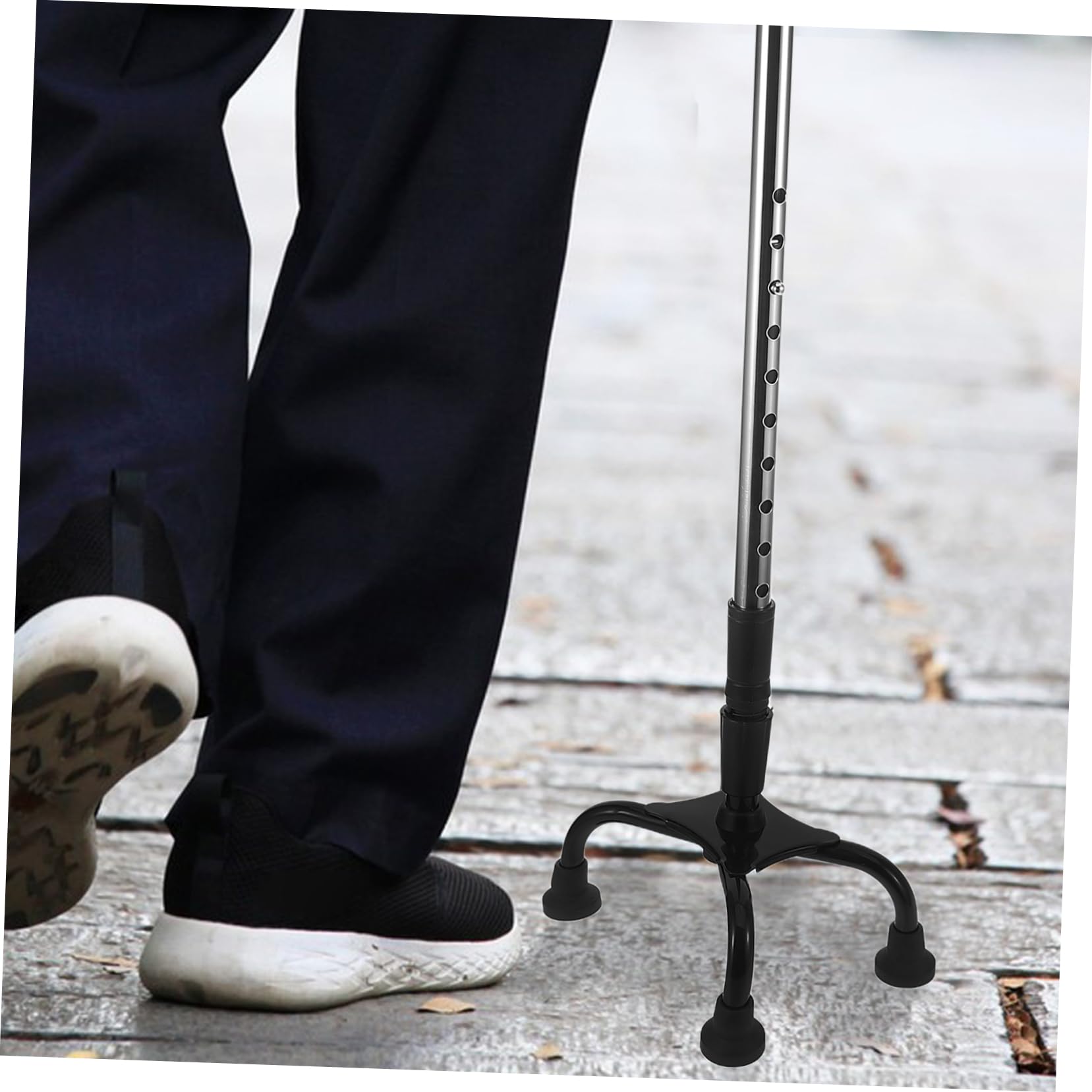 PACKOVE Bastón De Cuatro Patas Ajustable De Acero Inoxidable para Personas Mayores, Portátil y Antideslizante, Base Estable para Uso Diario, Viajes y Apoyo Seguro
