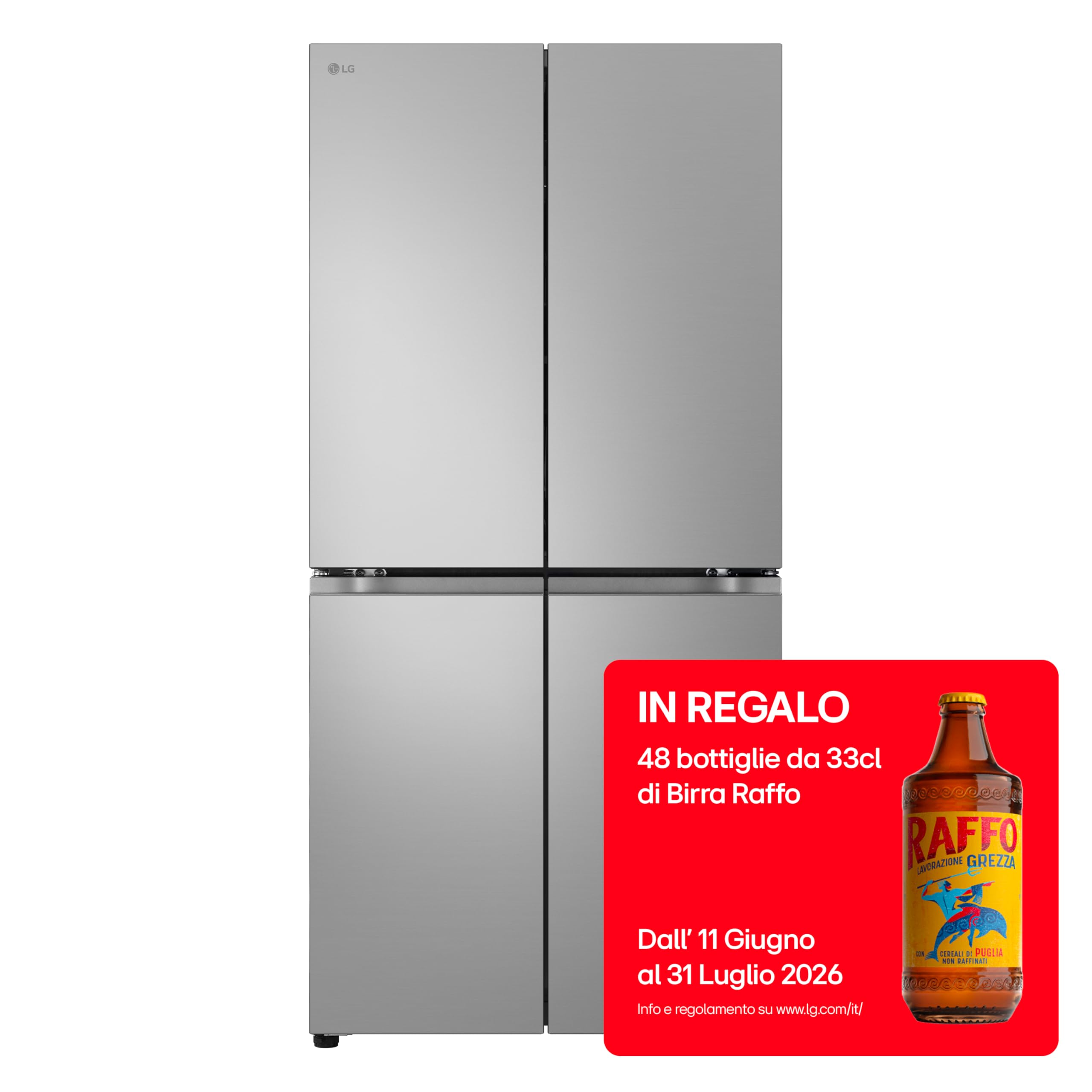 LG GMB860PYDE Frigorifero Multidoor Slim, Frigorifero 4 Porte Classe E, 530L, Wi-Fi, Linear Cooling, Smart Diagnosis, Compressore Smart Inverter, Total No Frost, Design porte piatte, Prime Silver