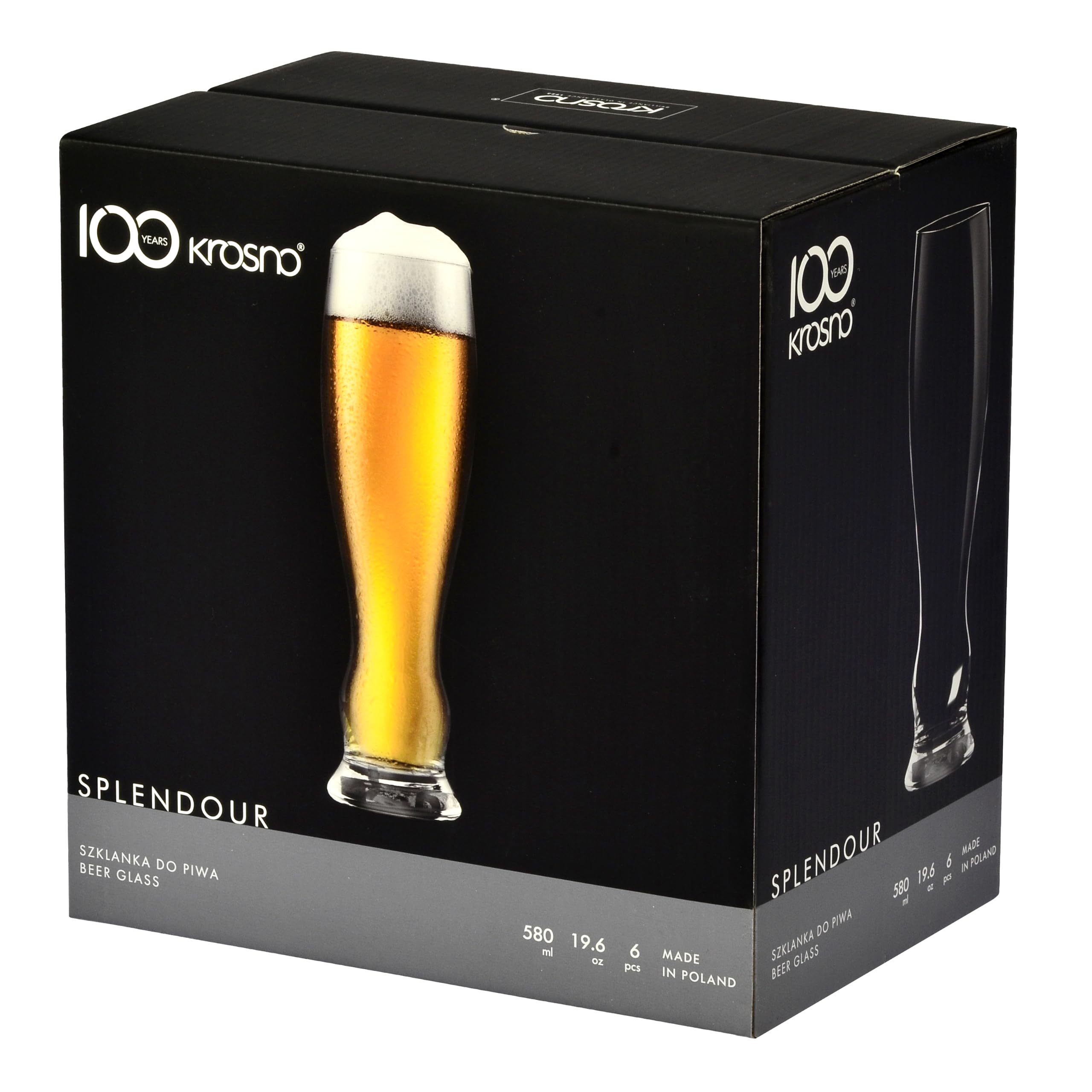 KROSNO Szklanki do Piwa Pszenicznego i Lager Kolekcja Splendour, 6 x 500 ml | Szkło Kryształowe Bezołowiowe, do weizenów, witbierów, pilsów i helles, zmywarka, domowy barek i degustacja