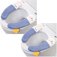 Vista 1 de 2 pares de fundas para asiento de inodoro, almohadilla gruesa y pegajosa para asiento de inodoro, bonito asiento de inodoro de invierno, lavable