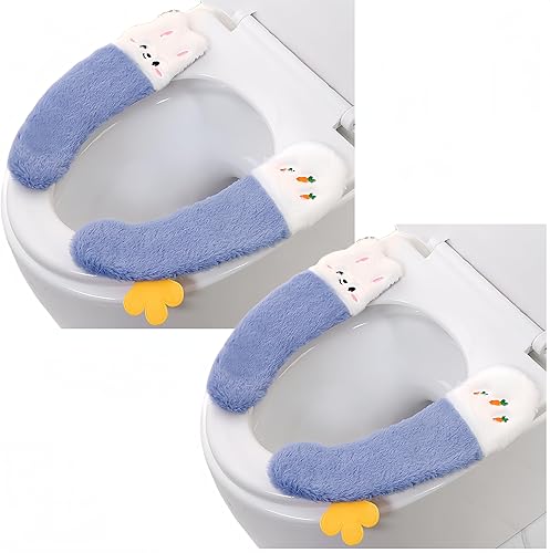 2 pares de fundas de asiento de inodoro, almohadilla gruesa pegajosa para asiento de inodoro, precioso asiento de inodoro de invierno, lavable,