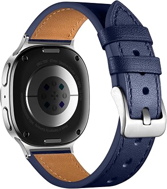 GEAK Leather Band Compatible with Samsung Galaxy Watch 8 40mm 44mm/Watch 8 Classic 46mm, Genuine Leather Adjustable Replacement Strap with Secure Clasp for Samsung Watch 8 Bands Men Women, Navy Blue