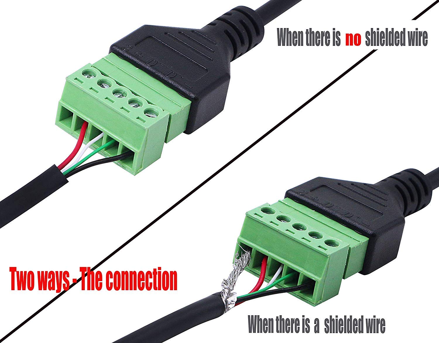 ZdyCGTime USB Screw Terminal Block Connector USB 2.0 A Male Plug To 5 Pin Way Female Bolt Screw With Shield Terminals Pluggable Type Adapter Connector Converter 300v 8a2packs