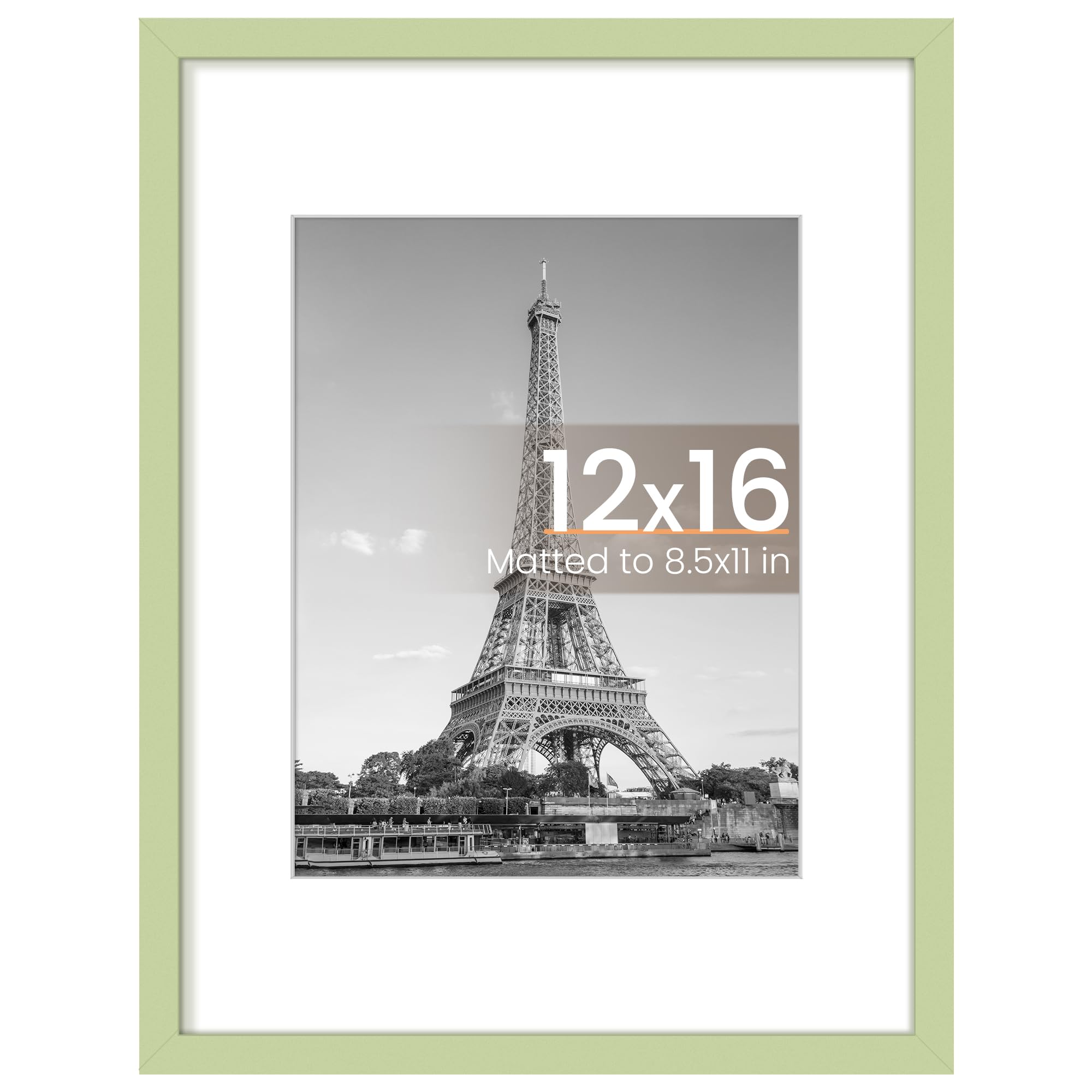 upsimples 12x16 Picture Frame, Display Pictures 8.5x11 with Mat or 12 x 16 Without, Wall Hanging Poster Frames, Green, 1 Pack