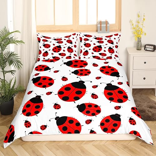 Feelyou Ladybug Duvet Cover 3D Ladybug Printed Bedding Set for Kids Boys Girls F