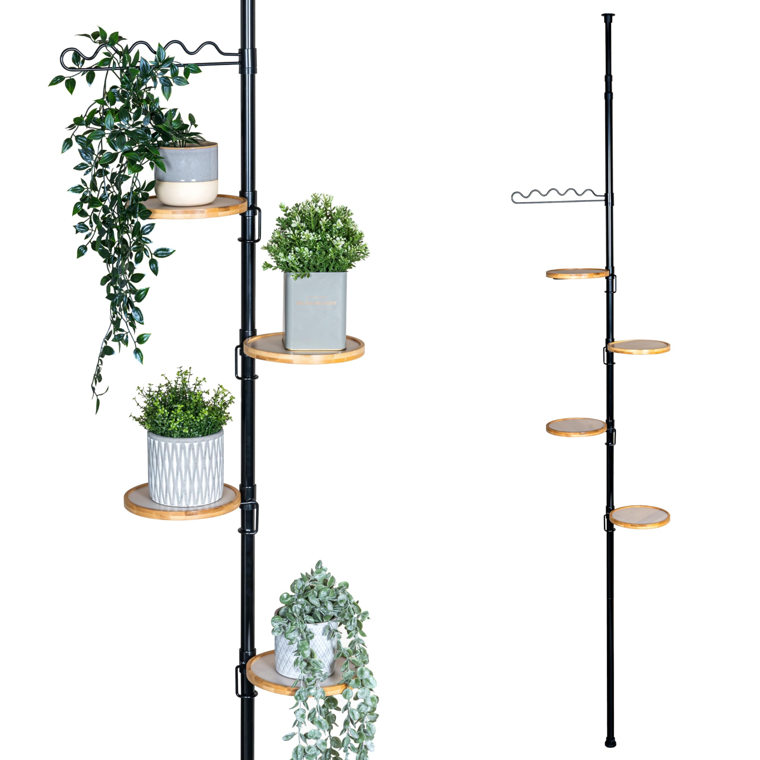 Bremermann Black Telescopic Flower Rack With 4 Shelves And Climbing Aid, Versatile For Use In The Living Room, Bathroom, Or Kitchen - Variable Height From 140 To 290 Cm,