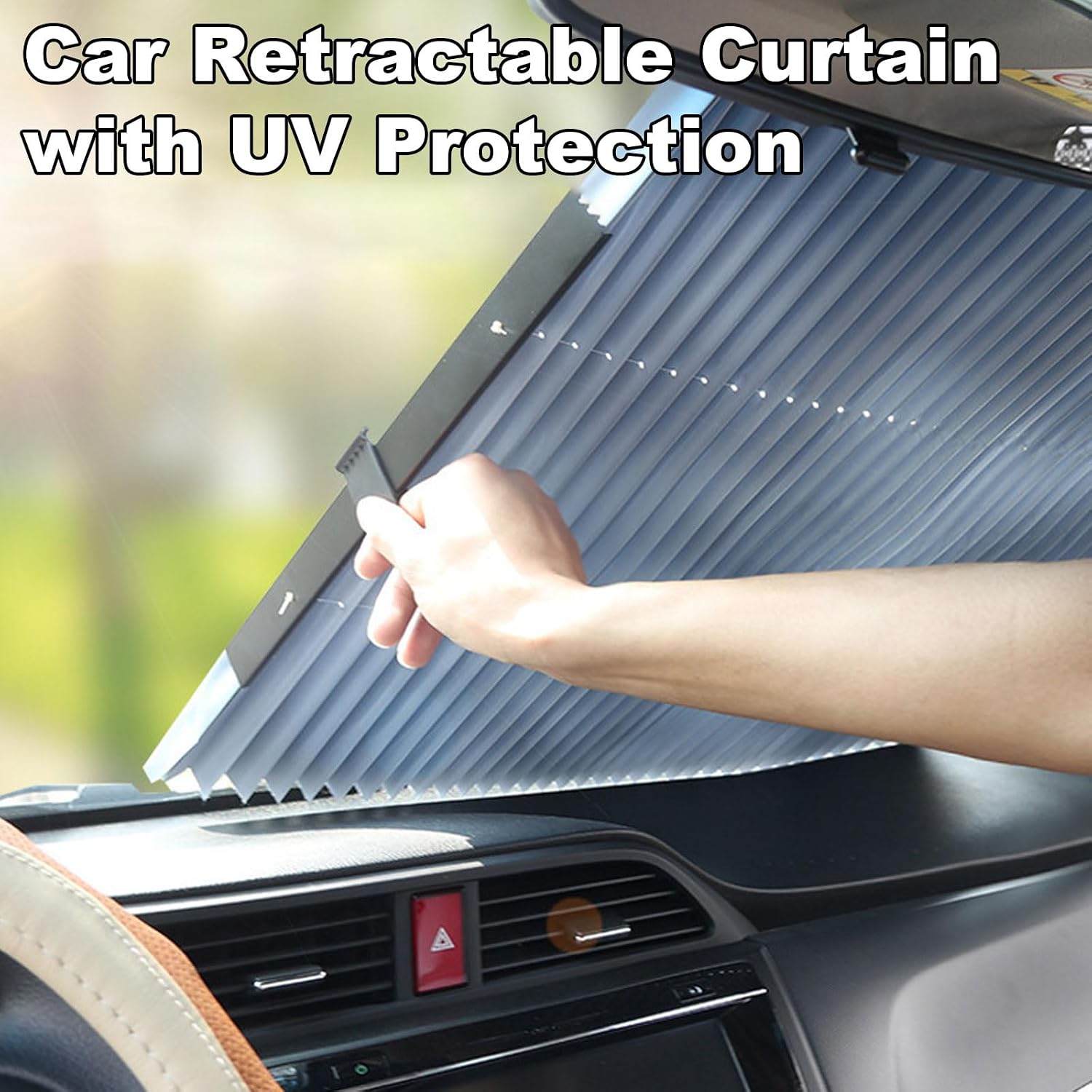 Car Retractable Curtain with UV Protection, 2023 New Cool Windshield Sunshade, Retractable Windshield Sun Shade for Car Window, Car Window Shades Front Rear Windshield with Double Suction Cups
