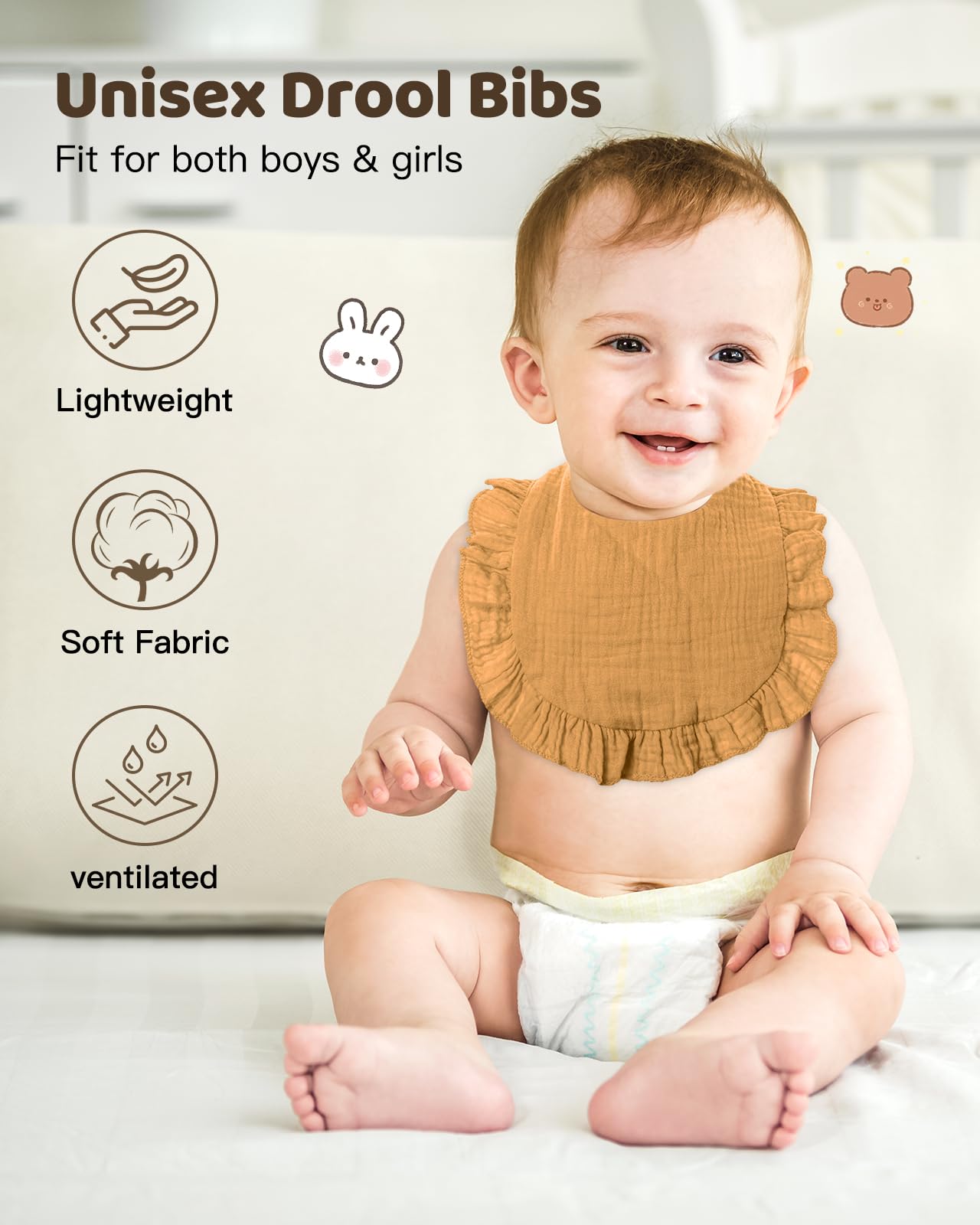 Lictin Bavaglini Neonato-Bavaglini Bambini,set di 8 bavaglini a bandana, 100% cotone, bavaglini morbidi per bambini, adatti per la dentizione dei bambini da 0 a 24 mesi