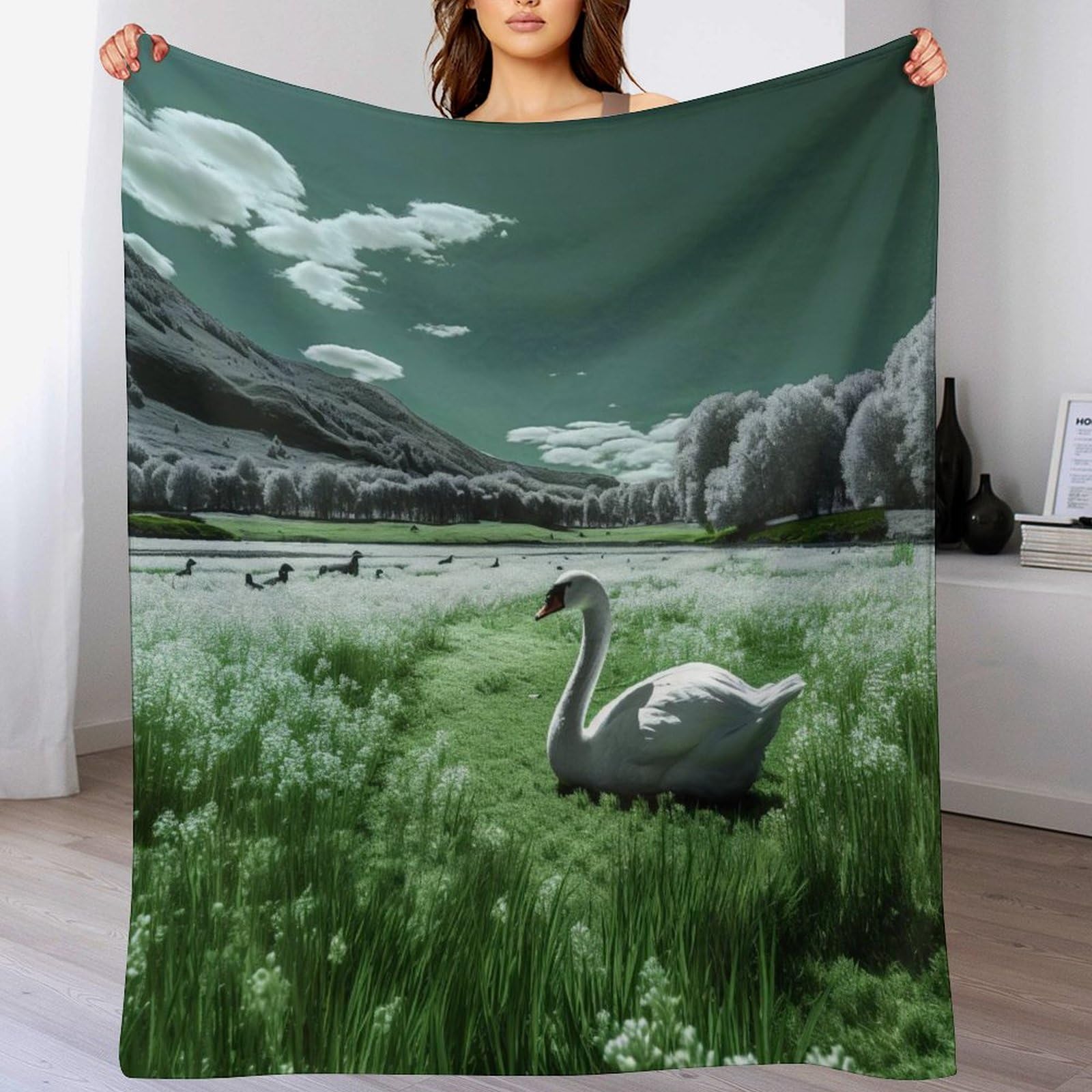 Jeté de canapé Cygne pour vos soirées cocooning en flanelle douce 130x180cm