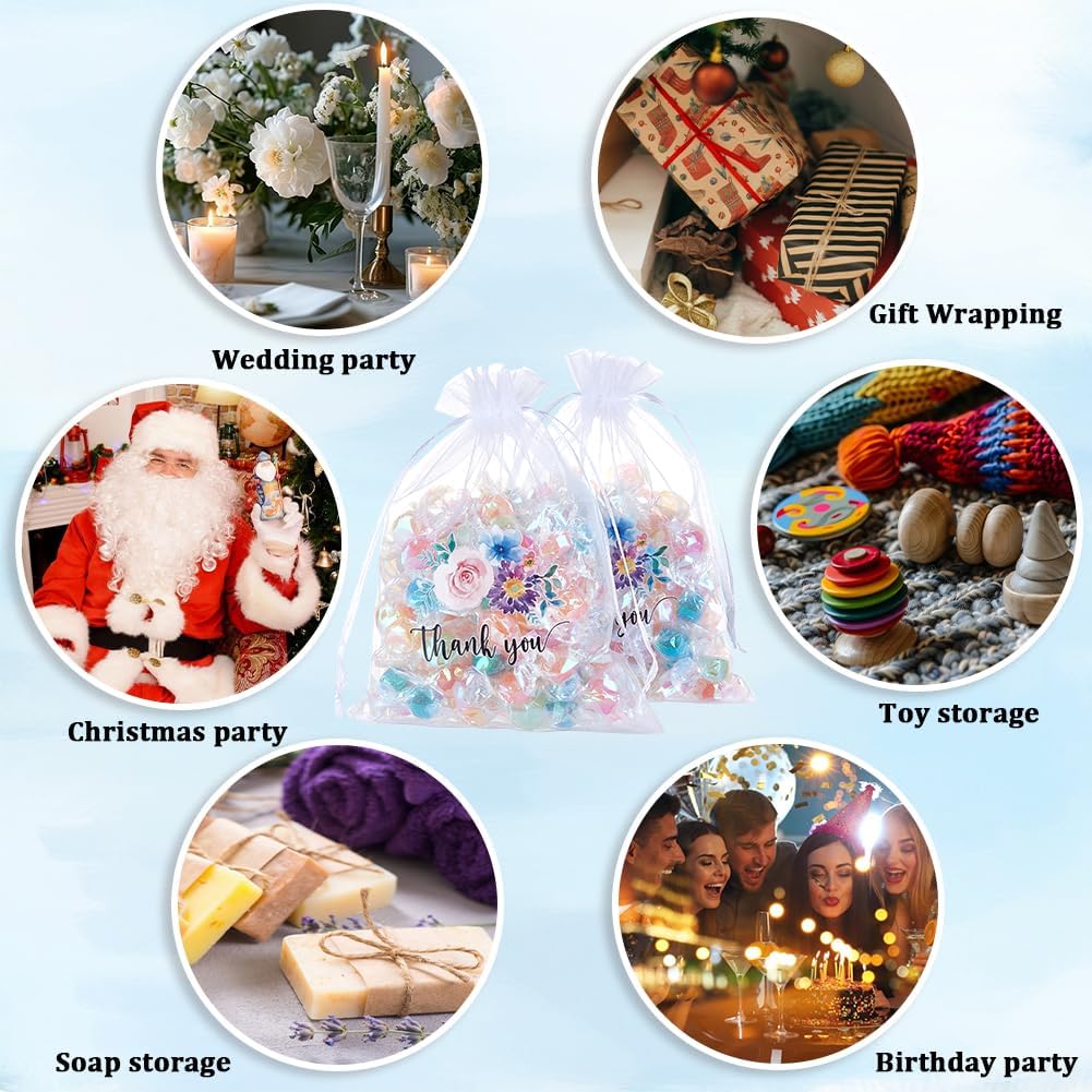 Beebeecraft 30Pcs Thank You Organza Bag 5x7 Inch Small Mesh Bags with Drawstring White Sheer Wedding Party Favor Gift Bags Flower Jewelry Mesh Pouch for Candy Storage Christmas Birthday Gifts Wrapping