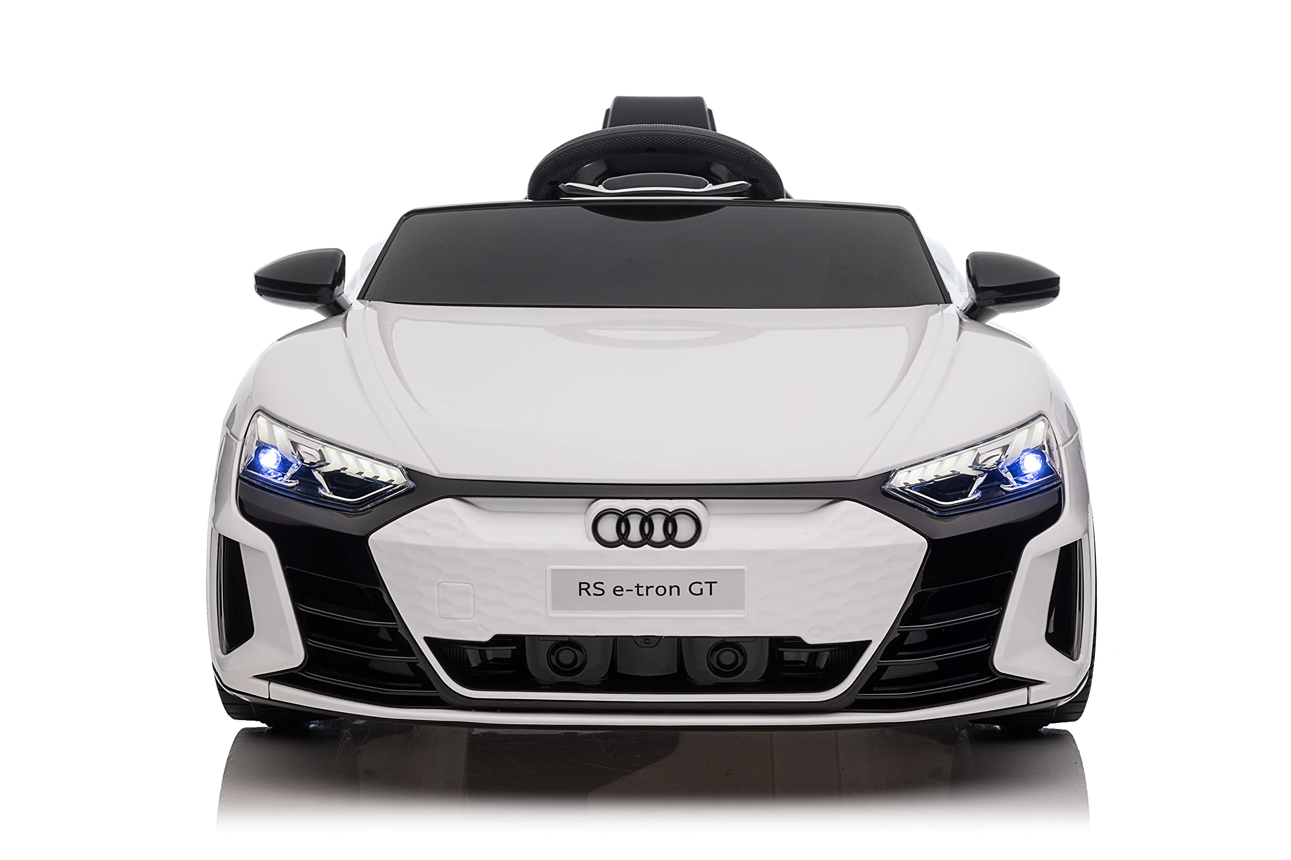 FINOOS Kinder Elektroauto Audi RS-e-tron 12V Kinderauto mit 2,4 GHz Fernbedienung, Kinderfahrzeug mit Hupe, LED, Musik, Sanftstart, Elektrofahrzeug mit Hilfsrad, für 1-4 Jahre Kinder (Weiß)