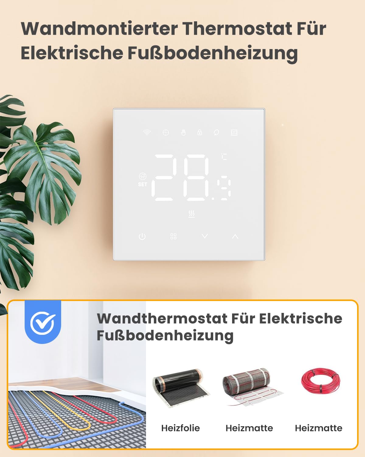 WiFi Thermostat Fussbodenheizung Elektrische, Smart Raumthermostat Für 16A 230V Elektrischer Fußbodenheizungen Programmierbare Thermostat, Kompatibel