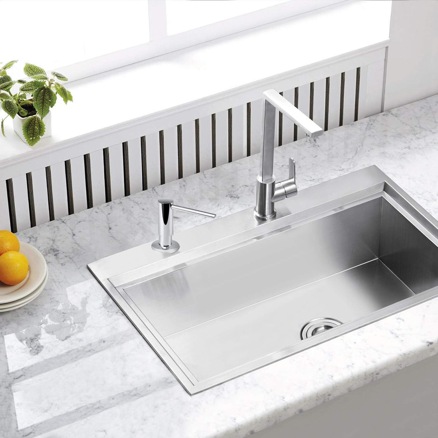 Samodra Brass Sink Soap Dispensers with 17 OZ Bottle Built in Design Refill from The Top （Chrome