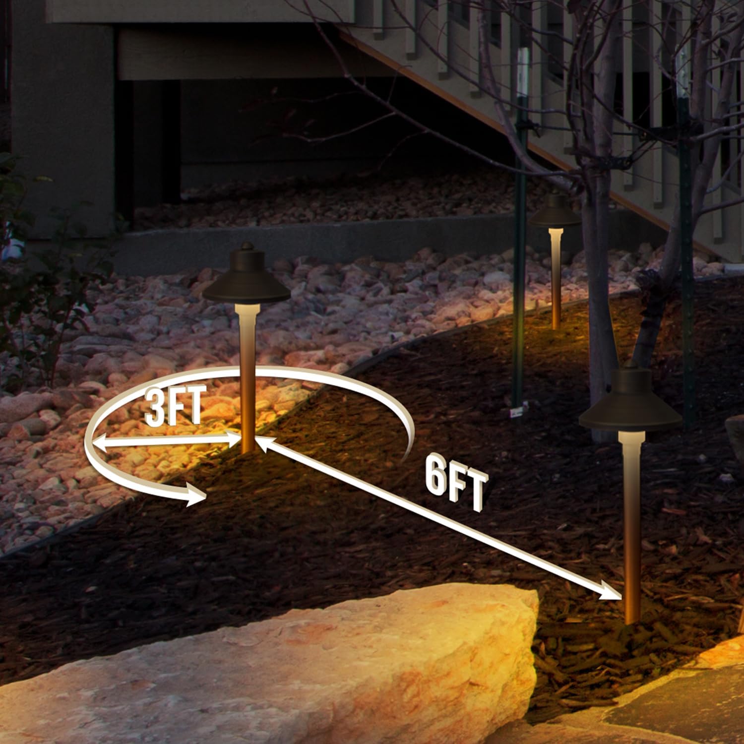 GKOLED Solid Brass Landscape Path Lights (5" Shade, 20" Tall), Low Voltage LED 3W 12-24V China Hat Path Lighting, Outdoor Waterproof Walkway Light, 2700K Warm White, with Stake and G4 Bulb, 2 Pack