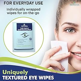 NOVEHA 180Pcs Daily Hygienic Eyelid & Lash Wipes | 120 Individually Wrapped Cleansing Eyelash Wipes - For Blepharitis & Itchy Eyes, Demodex and Natural Makeup Remover & Daily Cleanser (3 Pack)