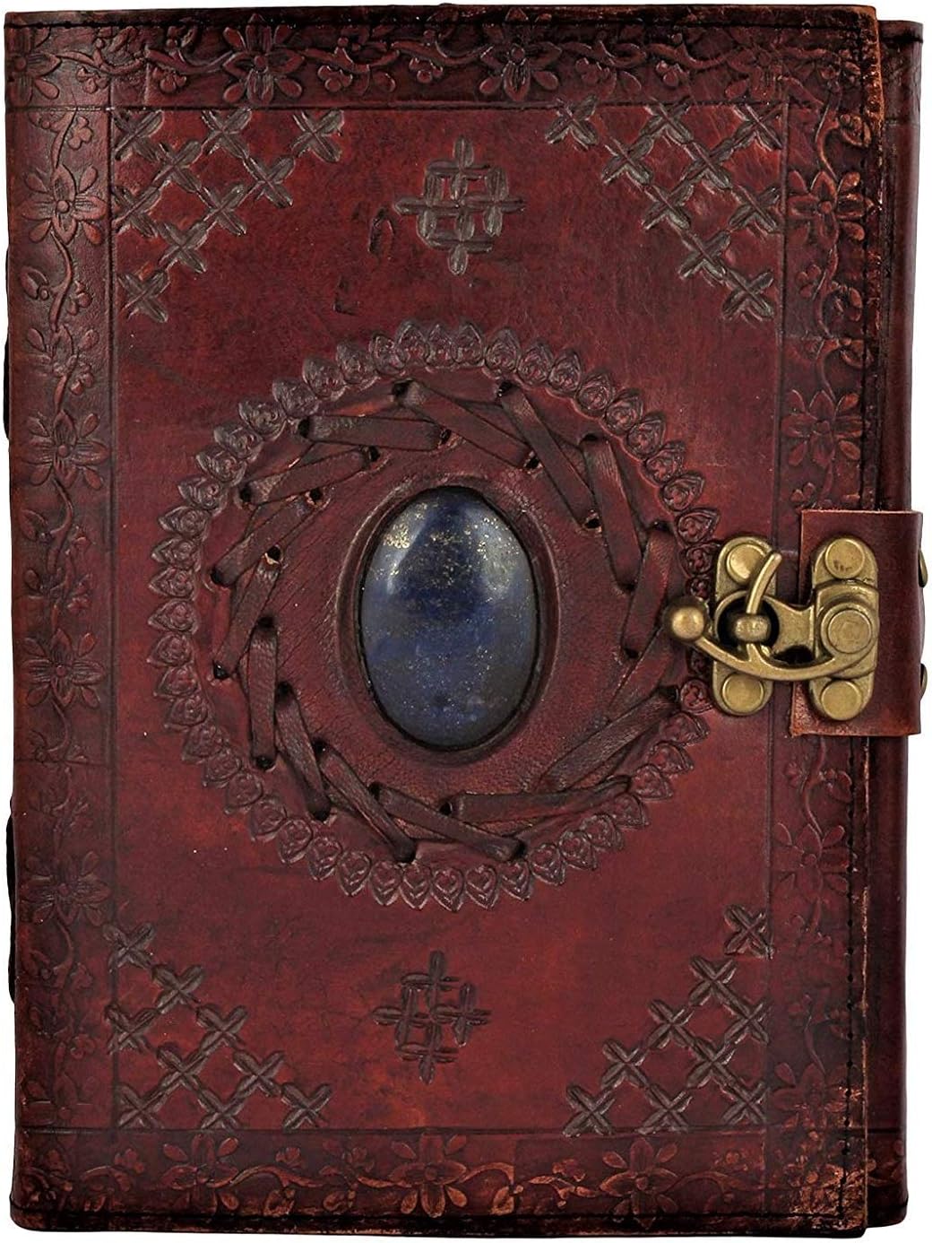 Leather Embossed Journal Personal Organizer Diary Sketchbook with Clasp Unlined Handmade Bound Scrapbook Photo Album to Sketch Draw Write for Men & Women (Blue Stone with Lock Closure) : Office Products