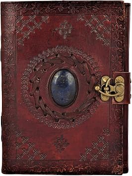 Leather Journal Large Writing Notebook - Handmade Leather Bound Vintage Journal For Women and Men with Lock And Semi-Precious Stone Gift For Art, Travel Diary To Write In 7 by 5 Inches Brown