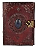 Tuzech Leather Journal Large Writing Notebook - Handmade Leather Bound Vintage Journal For Women and Men with Lock And Semi-Precious Stone Gift For Art, Travel Diary To Write In 7 by 5 Inches (Brown)