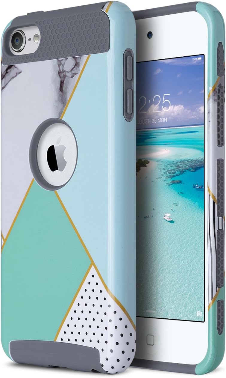 ULAK Marble Case for iPod Touch 5 & 6, Slim Fit iPod Touch Protective Case Slim Hybrid Dual Layer Hard Cover-Artistic-Green Marble