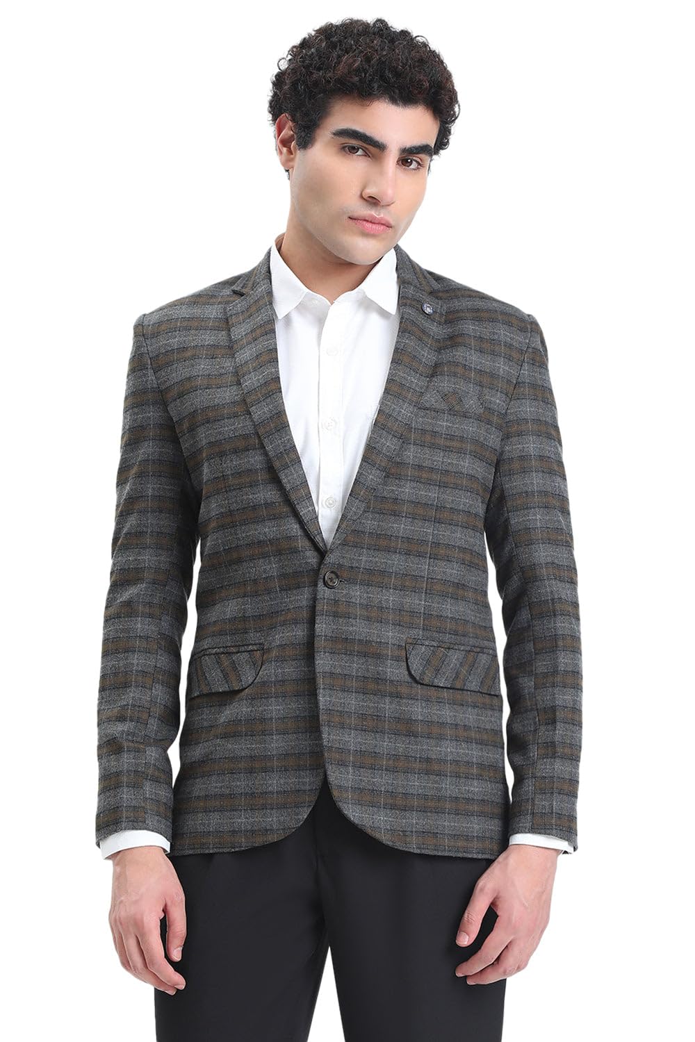 Men's Grey Checked Single-Breasted Slim Fit Blazer-LBR-5202_Grey-image-47