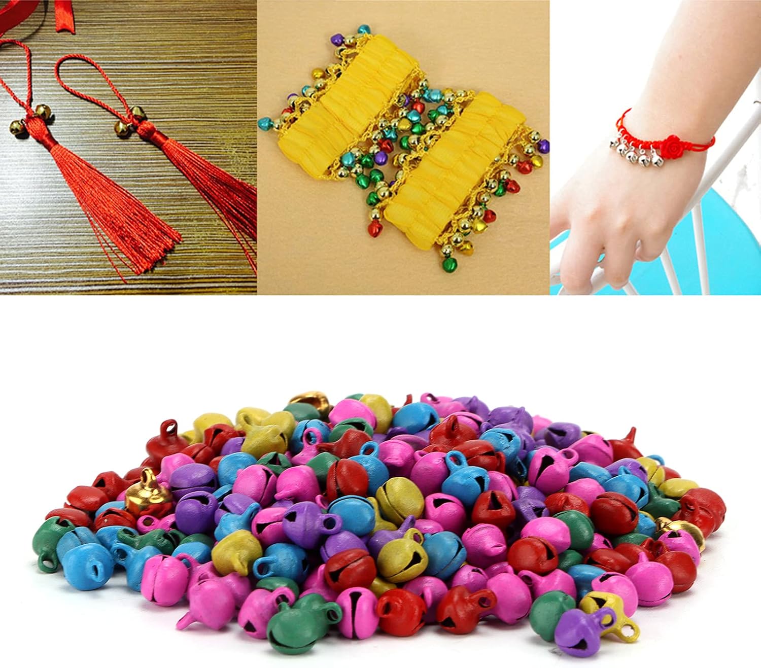 300pcs Jingle Bells for Crafts, Christmas Jingle Bells Assortment Kit Mini Tiny Iron Jingle Bells with Hole for Craft Jewelry Festival Birthday Decoration Gift (Colorful)