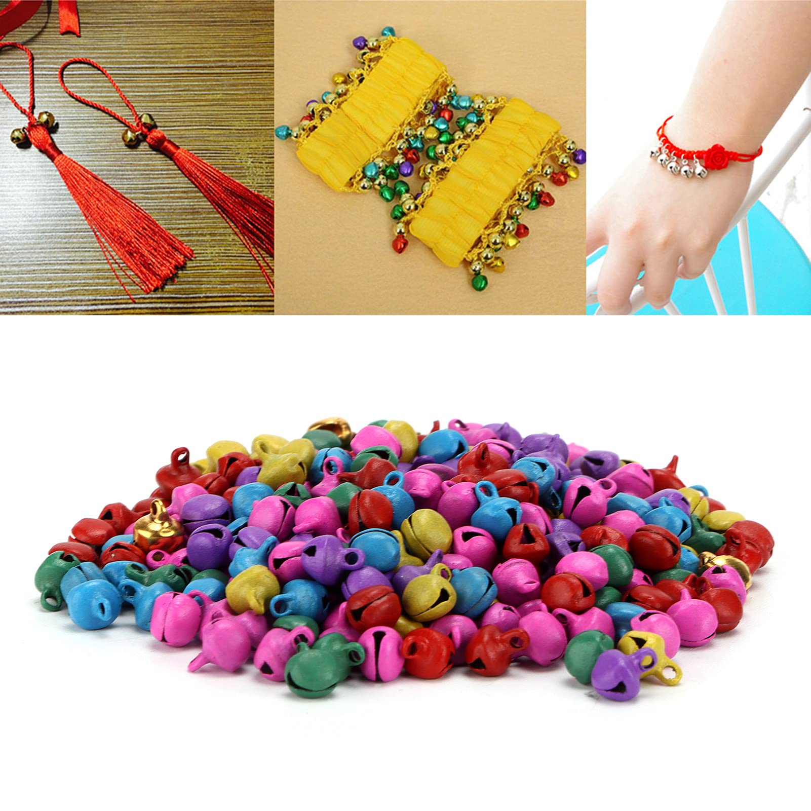 300 pièces Jingle Bell pour l'artisanat 6 mm, petite clochette colorée en métal pour projet de bricolage, fête, mariage, vacances, maison, Noël, fournitures artisanales pour animaux(Coloré