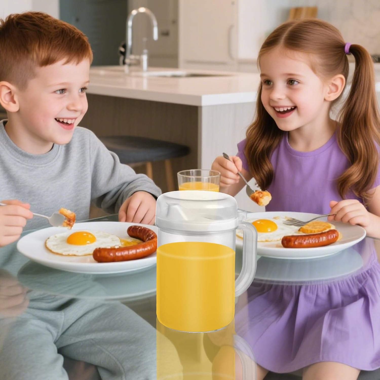 6 Pack Early Learning Kids Easy Pour Mini Pitchers 20 Oz Clear Plastic Pitcher with Lid and Handle Child Mini Easy Pour Bottles for Water Milk Tea Classroom Nursery Home