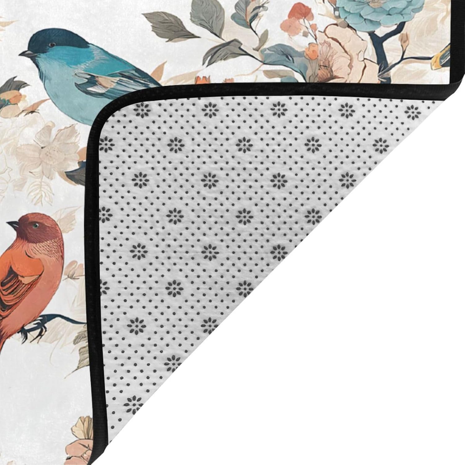 Flannel Non-Slip (Japanese Pine & Birds) Rug Pad 80×50in Soft Washable Protective for Hardwood Floors Bedroom Bathroom Living Room