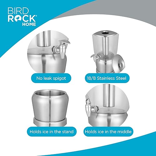 Miniatura 10 de BirdRock Home Dispensador de bebidas de acero inoxidable de 1.5 galones con recipiente de hielo, soporte y espita  redondo, plástico Tritan