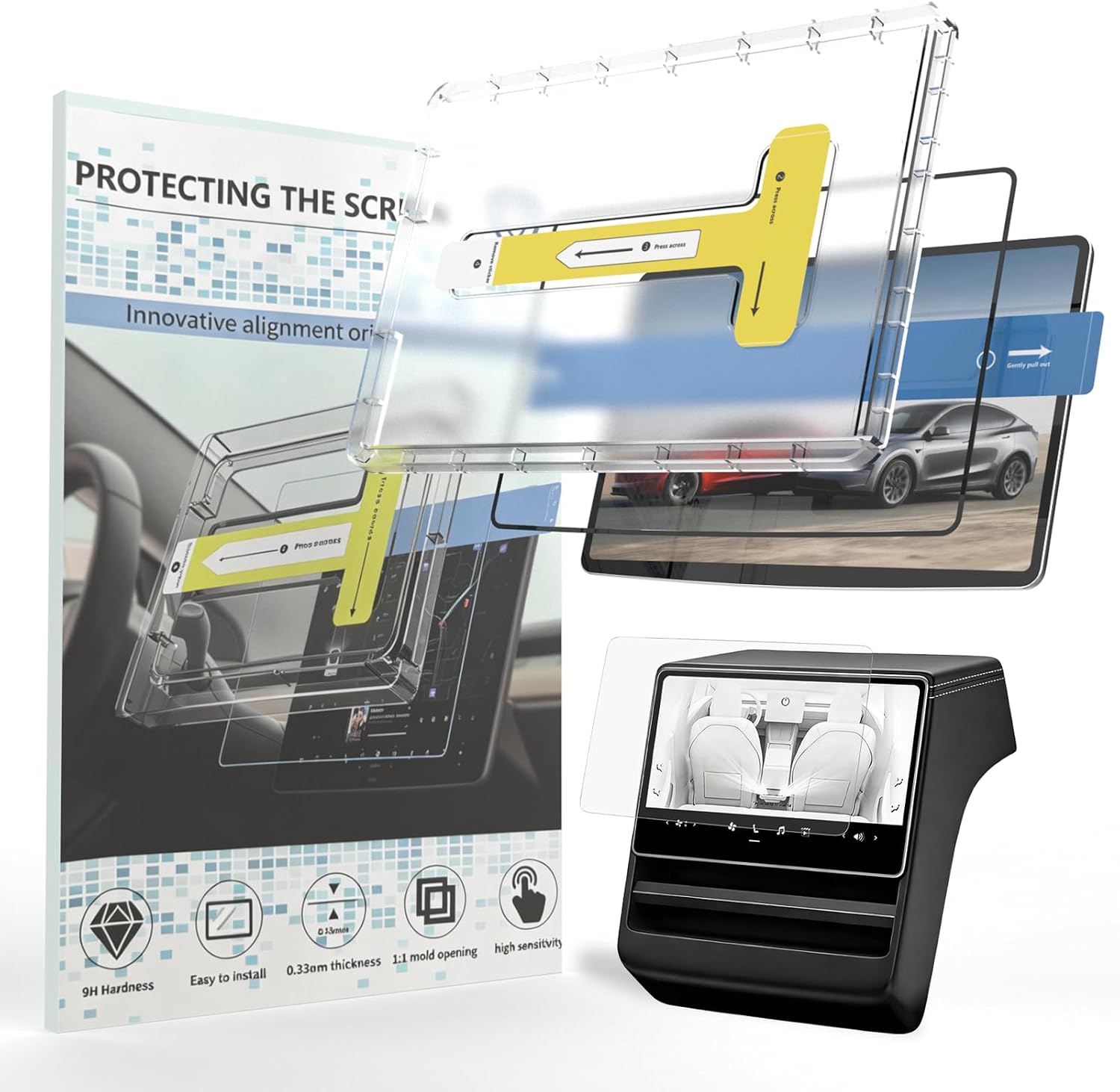 Tesla Model Y(2020-2025)/Model 3(2017-2023) 9H HD 15'' Screen Protector with Alignment Kit, Ultra-Clear 9H Tempered Glass, Anti-Scratch & Oleophobic, Bubble-Free